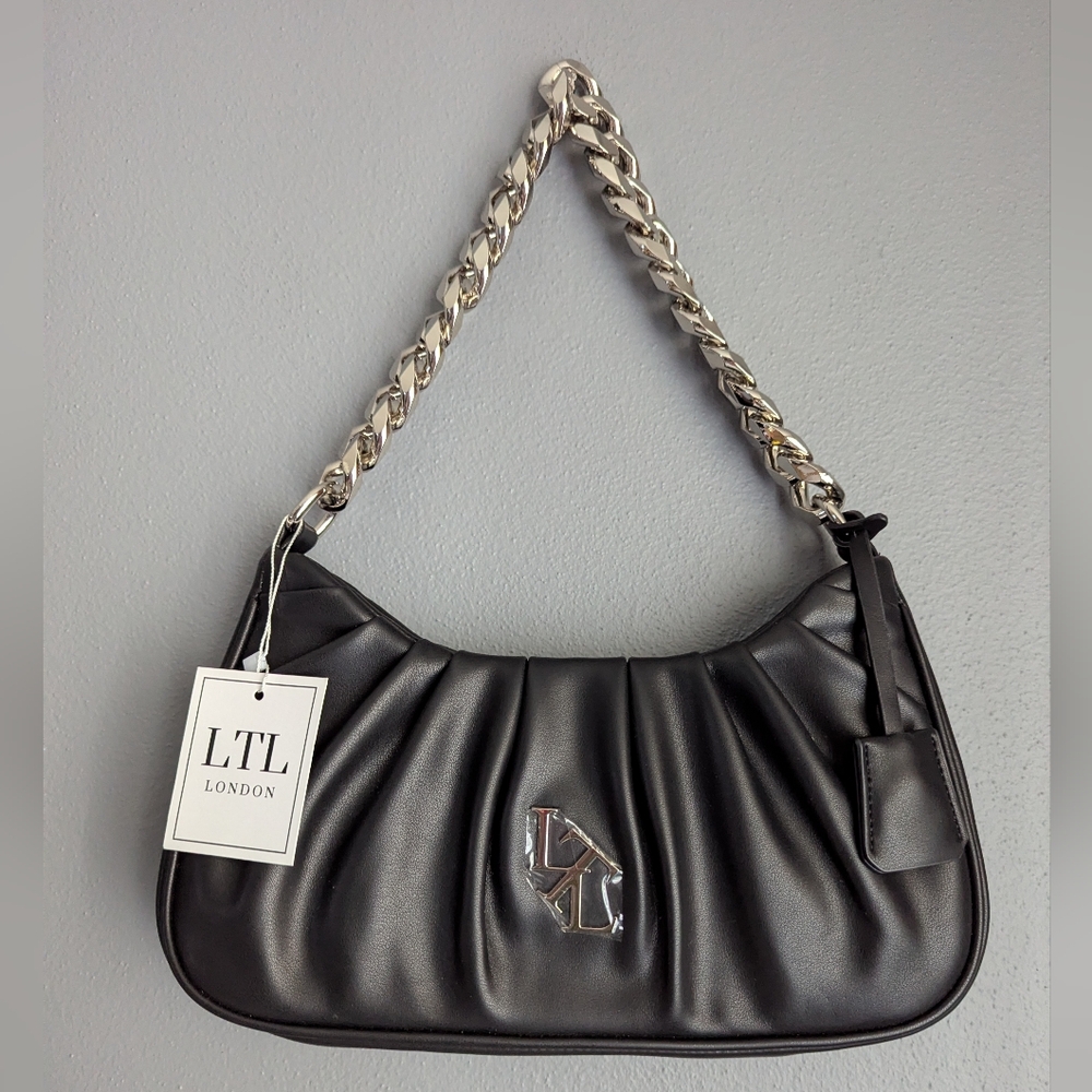 NWT LTL London black shoulder bag with silver chain 12.5x6x2